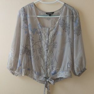 Express Gray Floral Loose Blouse